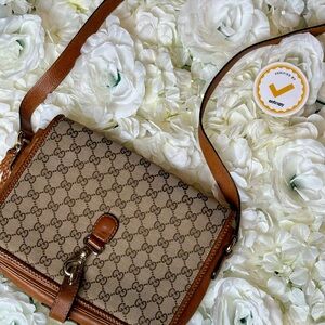 Gucci GG Marrakech Canvas & Leather Messenger Crossbody Bag- Authentic
